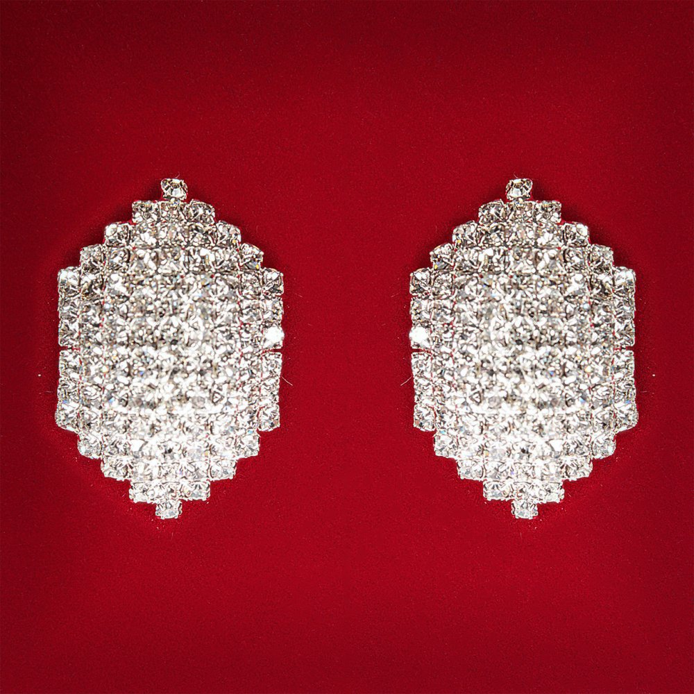 ( 22x22 mm ) Cercei pentru femei cu strasuri albe, metal deschis, pentru nuntă, pentru seară, studuri clasice medii