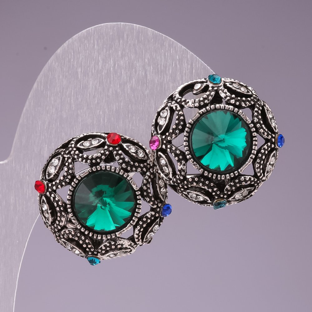 Cercei «Cerc stea» cu cristale verzi, 2,5 cm