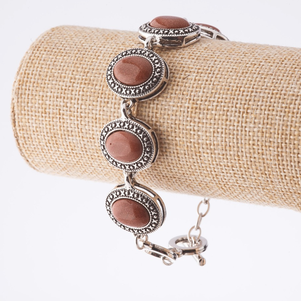 Reducere. Brățară cu aventurin «Nisip auriu» montură «punct cruce» piatră ovală 22×18 mm, 7 buc., lungime 20–22 cm