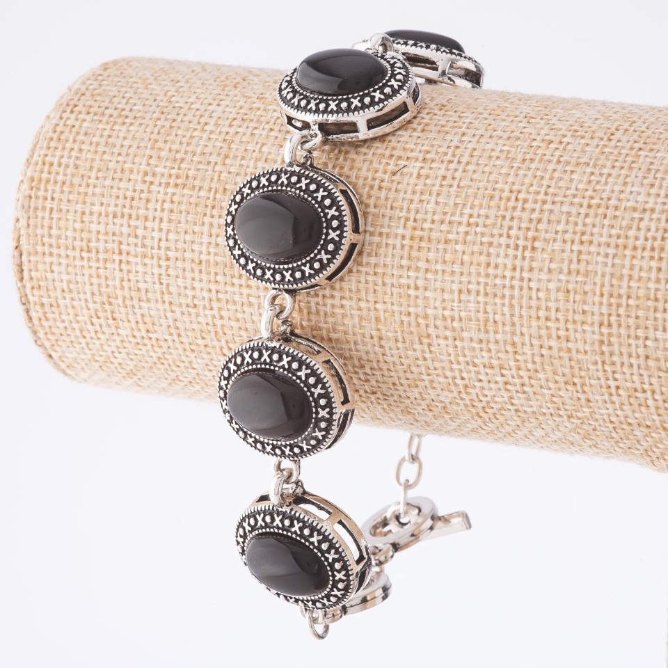 Reducere: brățară din agat, montură „punct-cruce”, piatră ovală 22×18 mm, 7 bucăți, lungime 20–22 cm