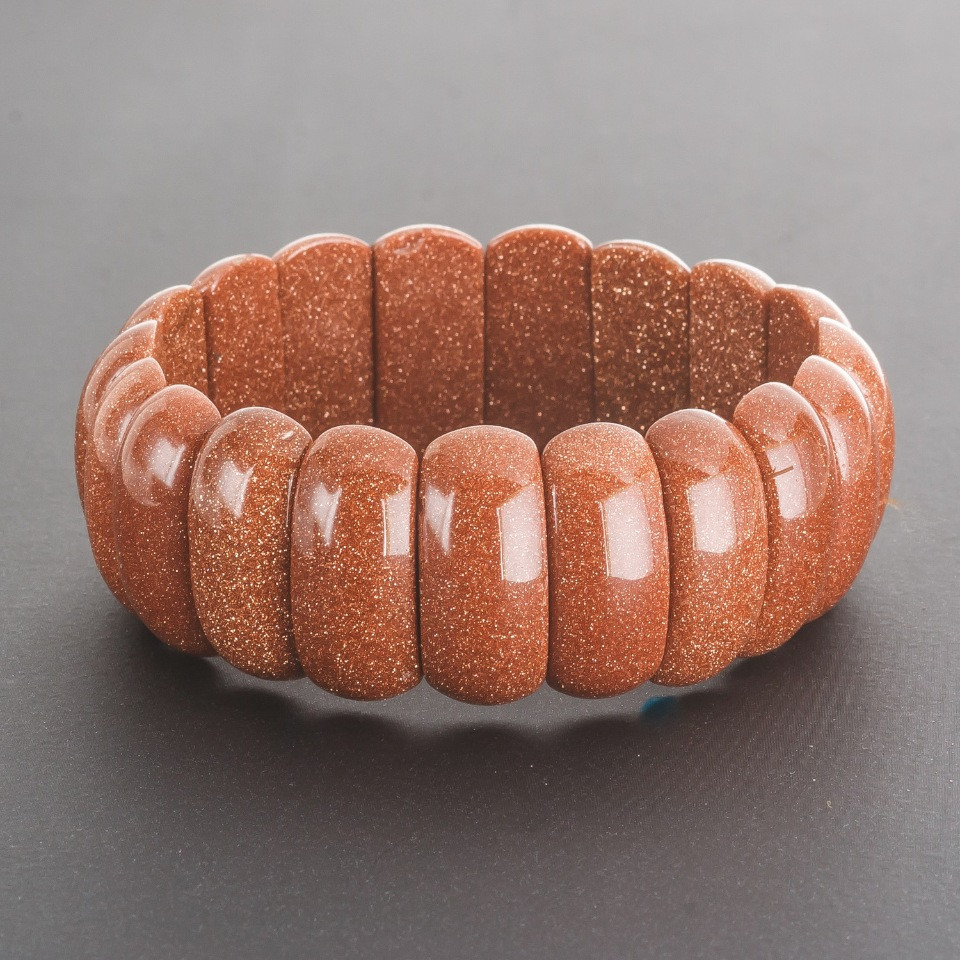 Brățară din aventurin „Nisip auriu” pe elastic, zale dreptunghiulare 25x12 cm (±)