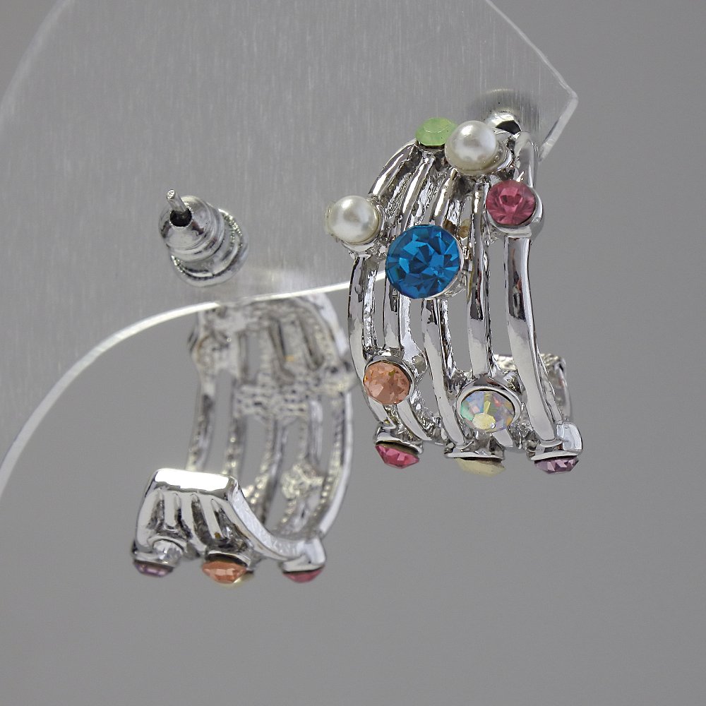 Cercei pentru femei cu strasuri colorate, lungime 2 cm