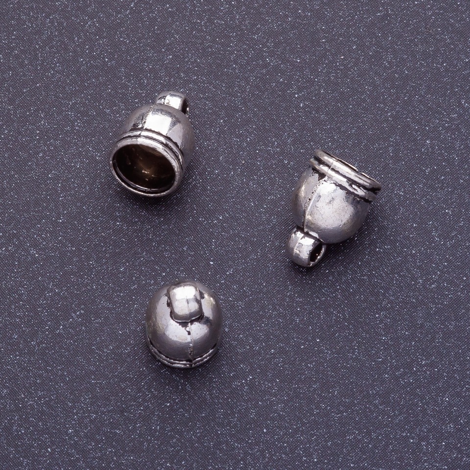 Фурнітура наконечник, довжина 11х7, 5 мм d2- 5мм d3-1, 5 мм колір срібло фас. 20гр. + - 25шт