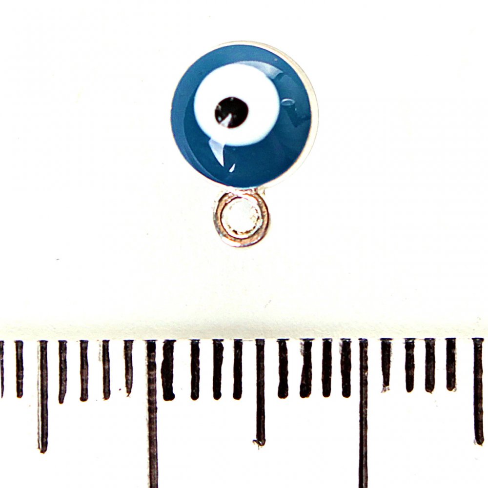 Furnitură Pandantiv Hamsa, albastru închis, metal argintiu, diametru 6 mm, pachet 12 buc