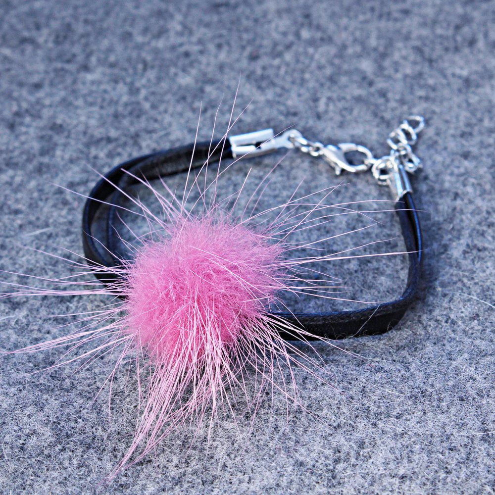 Браслет Бузковий натуральний хутро