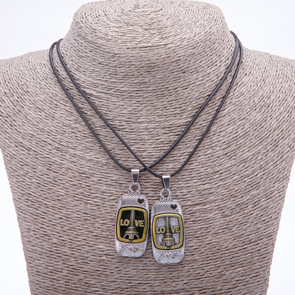 Pandantiv dublu de prietenie Iubire pe șnur, lungime 45 cm, culoarea metalului "argintiu și bronz"