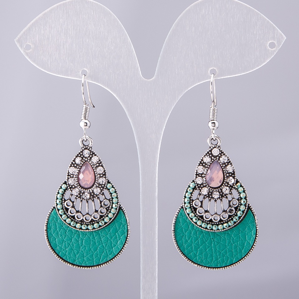 Cercei "Picătură" seria Hand Made verde - 40x25 mm, lungime 5,5 cm