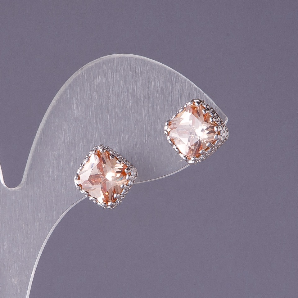 Cercei cu cristale galbene în formă de romb, diametrul 10 mm