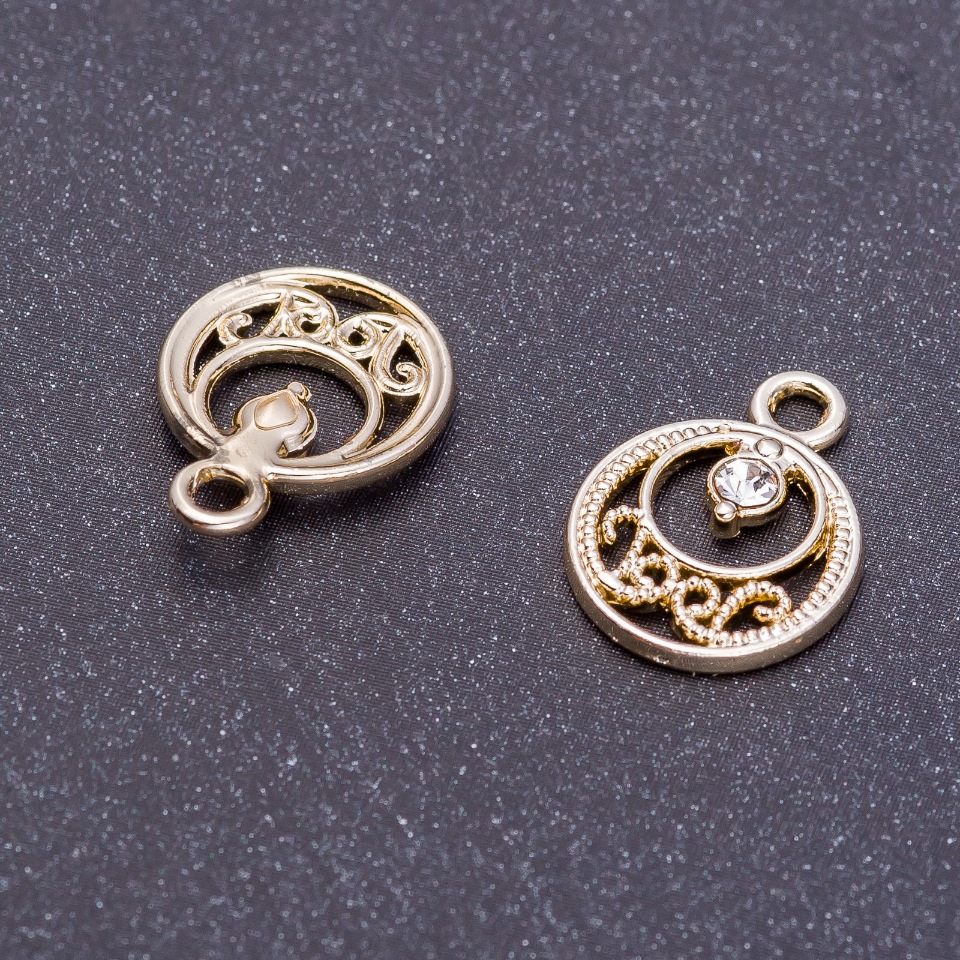 Pandantiv pentru bijuterii „Răsărit” argint lămâie, diametrul 13 mm, lungimea 17 mm, gaură de Ø3 mm, set de 7 buc.