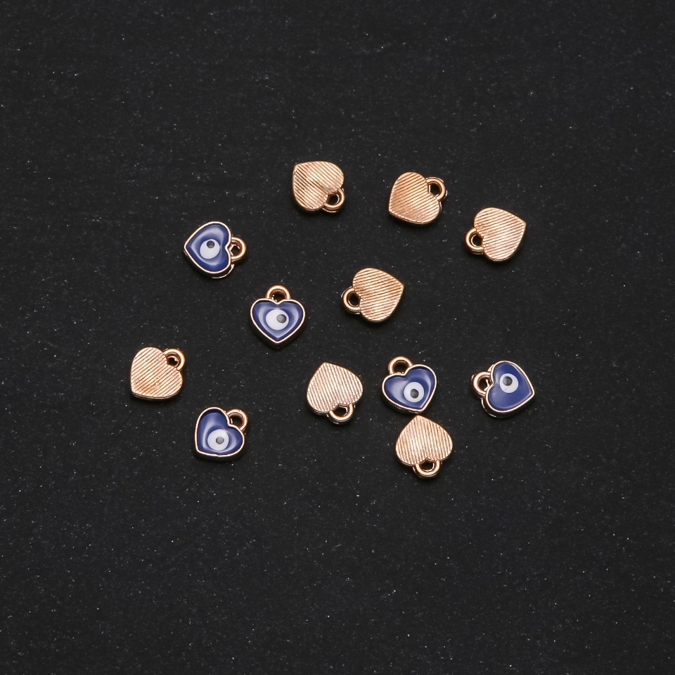 Pandantiv inimioară cu ochi email, 7×8 mm, fațetat, 12 buc