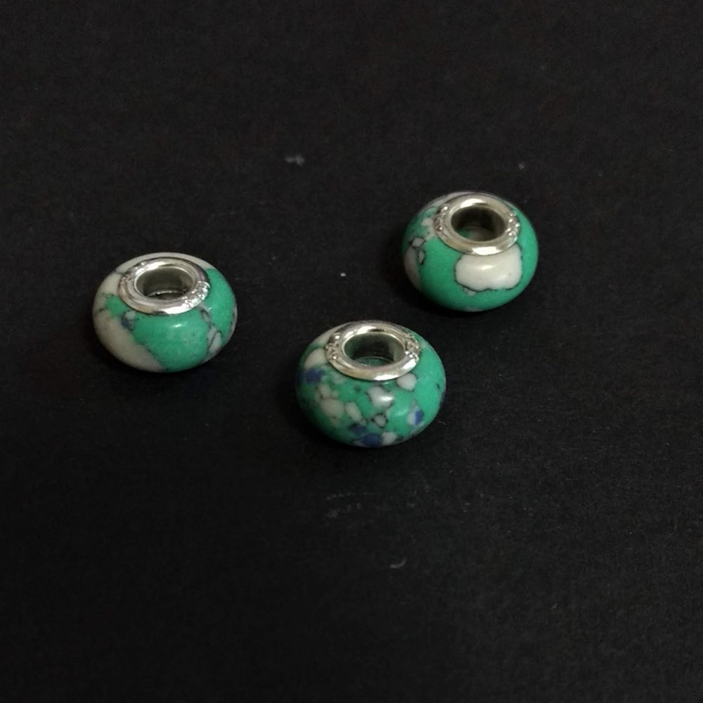 Mărgea Pandora marmură alb-verde, diametrul 14×9 mm, gaură 5 mm, ambalaj 4 buc