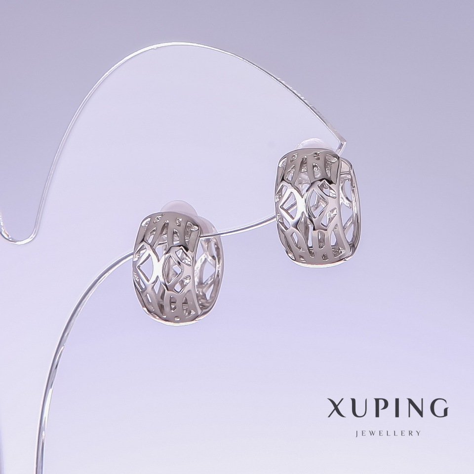 Cercei Xuping, lungime 14 mm, grosime 8 mm rodiu