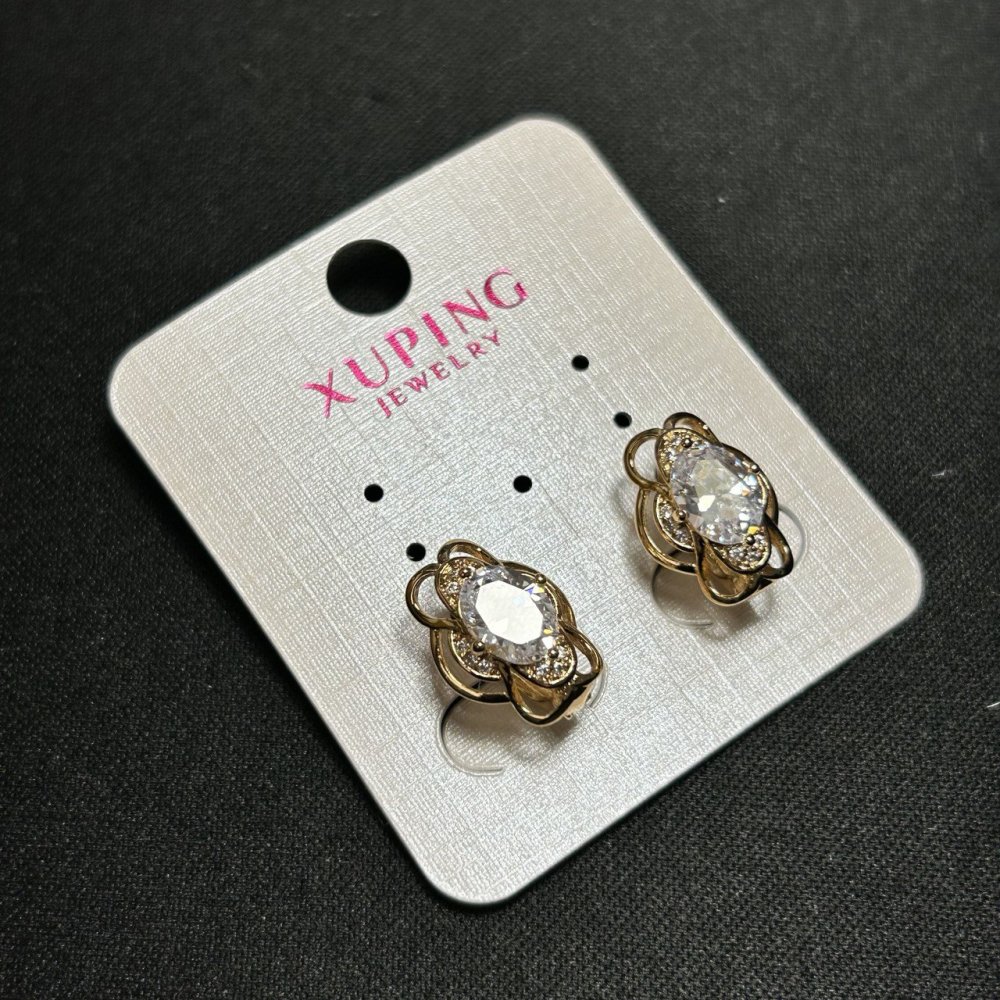 Cercei Xuping cu zircon alb, 10x15 mm, placare cu aur 18K