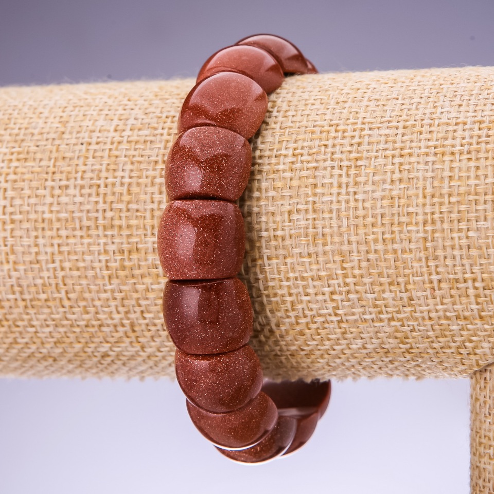 Brățară din aventurină „Nisip de Aur”, zale 15×12 mm, pe elastic, circumferința 20 cm