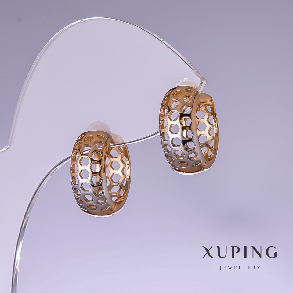 Cercei Xuping «Faguri» 15x7 mm, rodiu, placare cu aur 18K