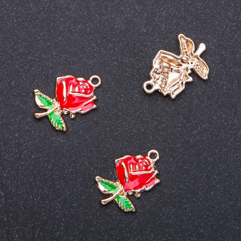 Furnitură pentru pandantiv Roză, email auriu, diametrul 17 mm, diametru 1,95 mm, ambalaj 6 buc. (±)