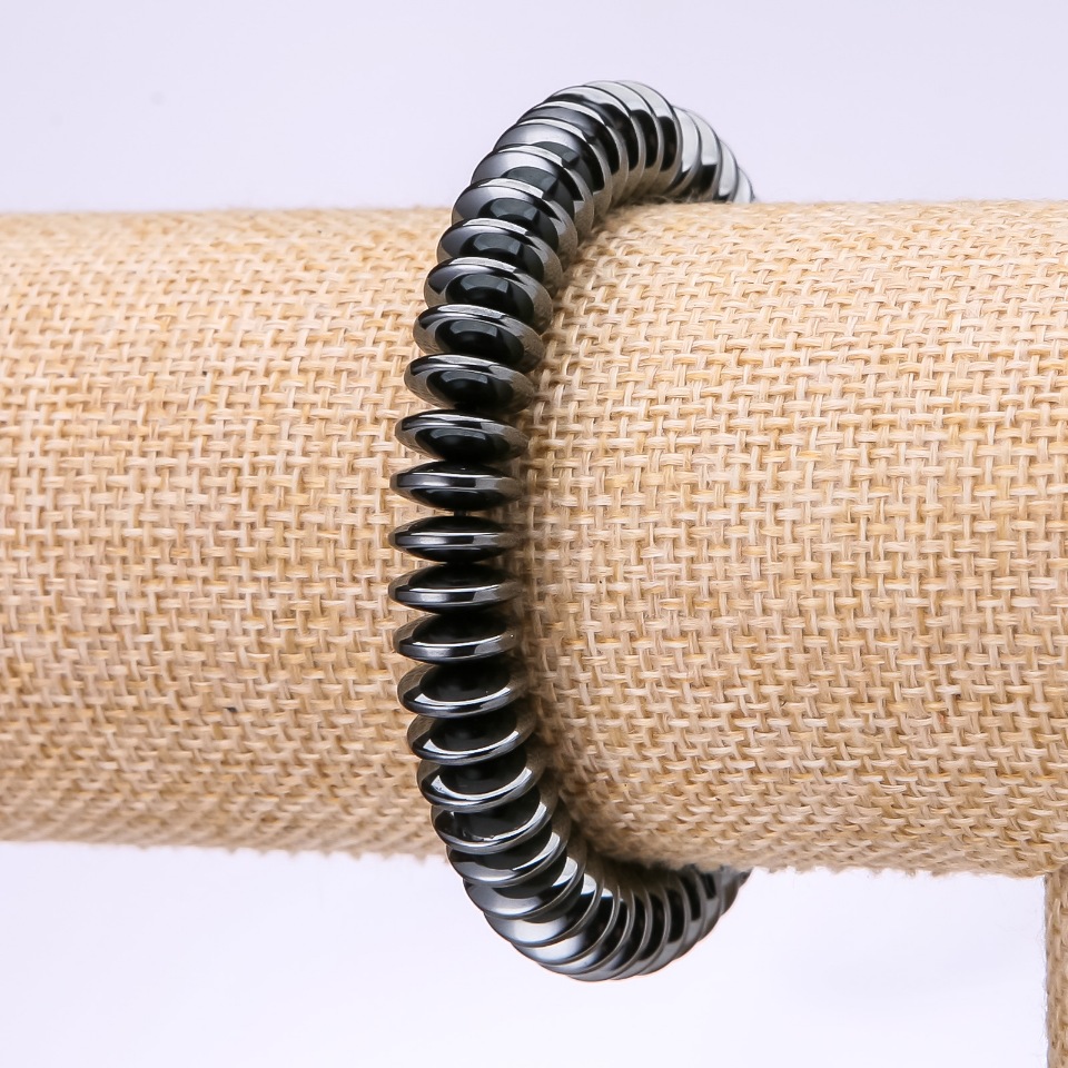 Brățară din hematit cu rondelle plate, diametrul 10×3,5 mm, lungimea 18 cm, pe elastic
