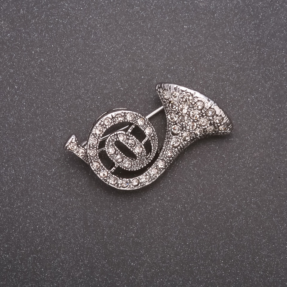 Broșă în formă de tub cu strasuri, metal gri, 30x20 mm