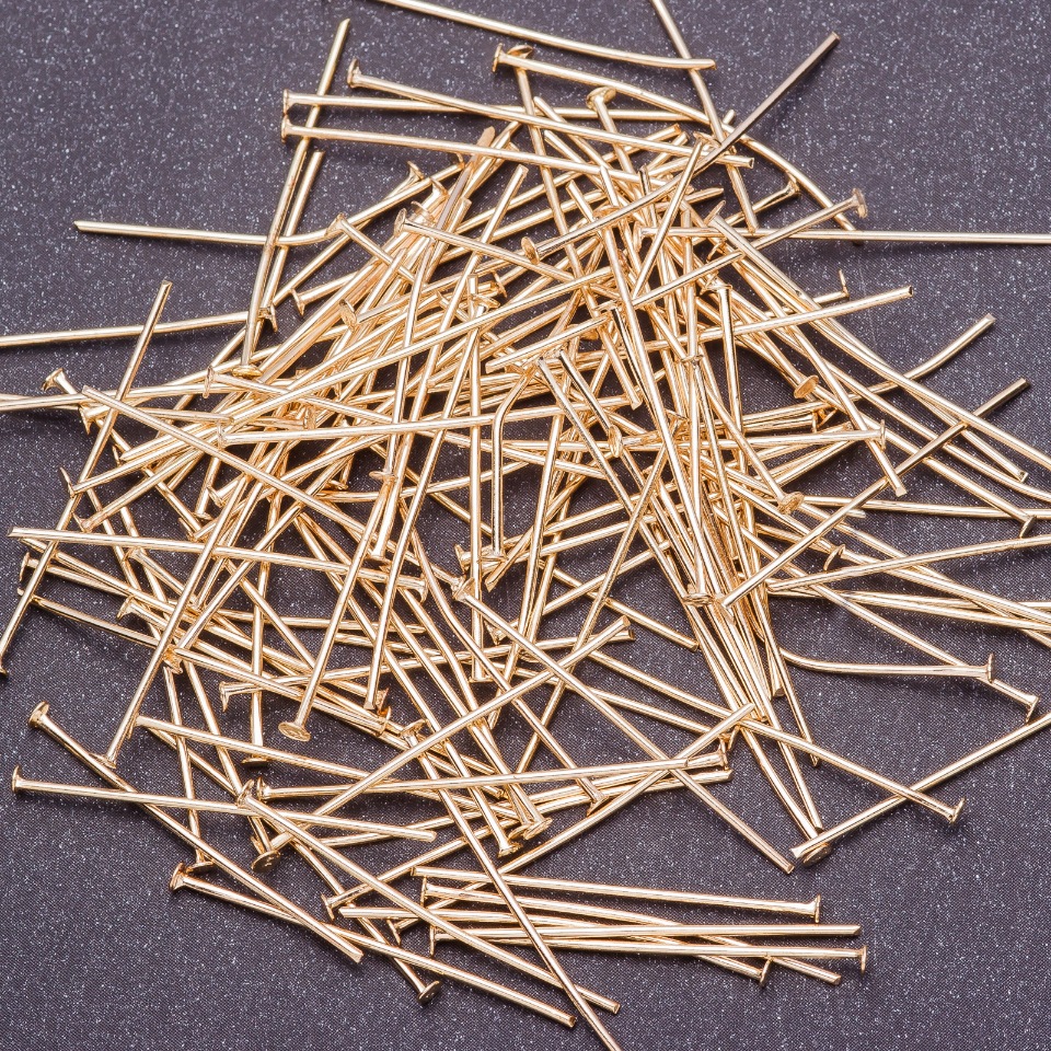 Furnitură pin, lungime 26 mm, cap de tip cui, metal auriu, 0,5 kg