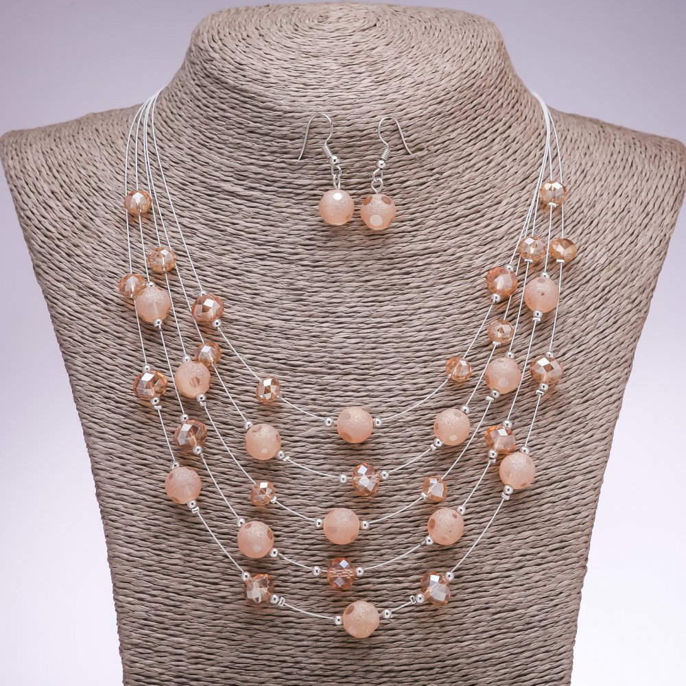 Set cercei și colier cu praf de stele „Pe corzile sufletului” mărgele „șampanie”, diametrul 5-10 mm, lungimea 45-50 cm