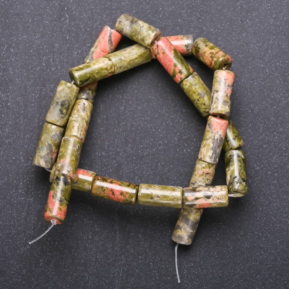 Mărgele din unakit cilindrice 8x17 mm, 40 cm