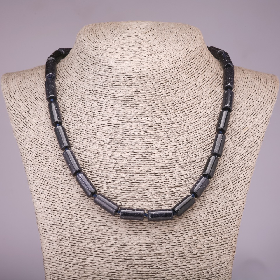 Colier din aventurin „Nisip albastru Noaptea Cairo” – cilindru, diametrul 8×17 mm, lungimea 45 cm