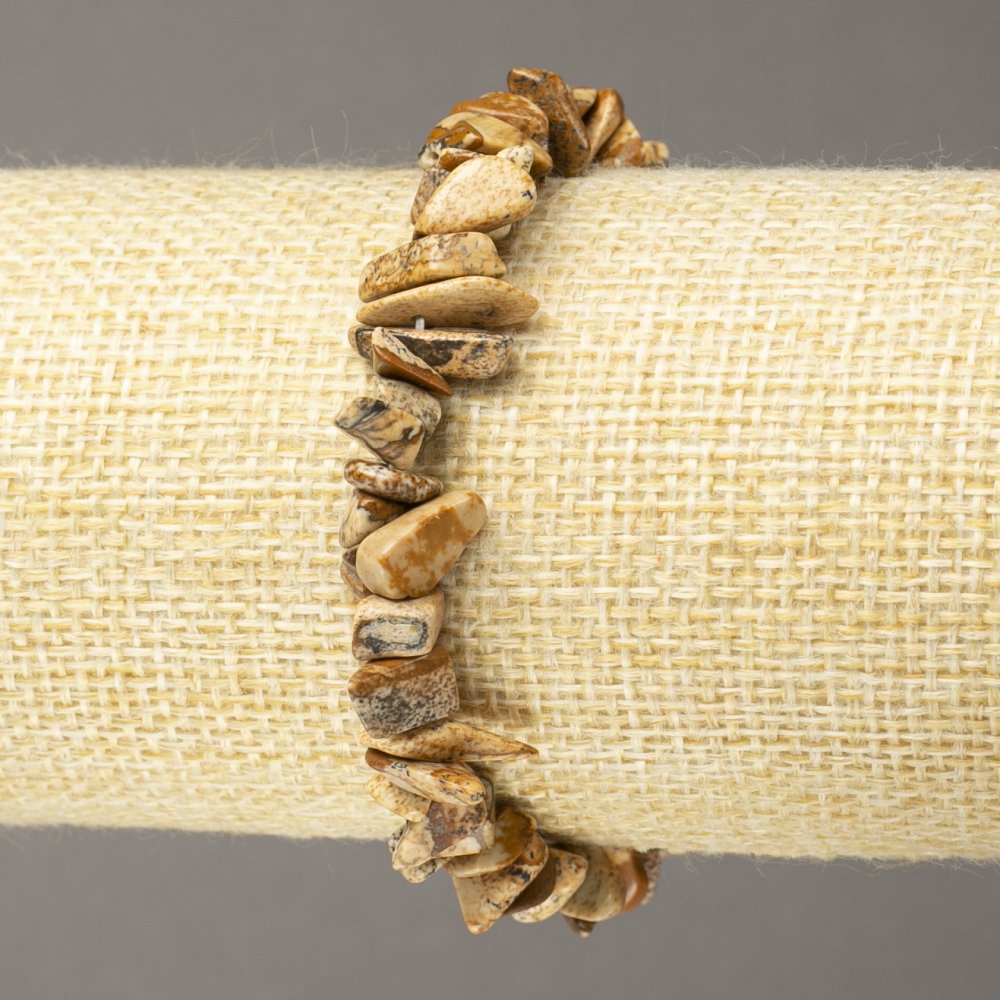 Brățară din jasper peisaj, granule 5–8 mm, lungime 18 cm, pe elastic