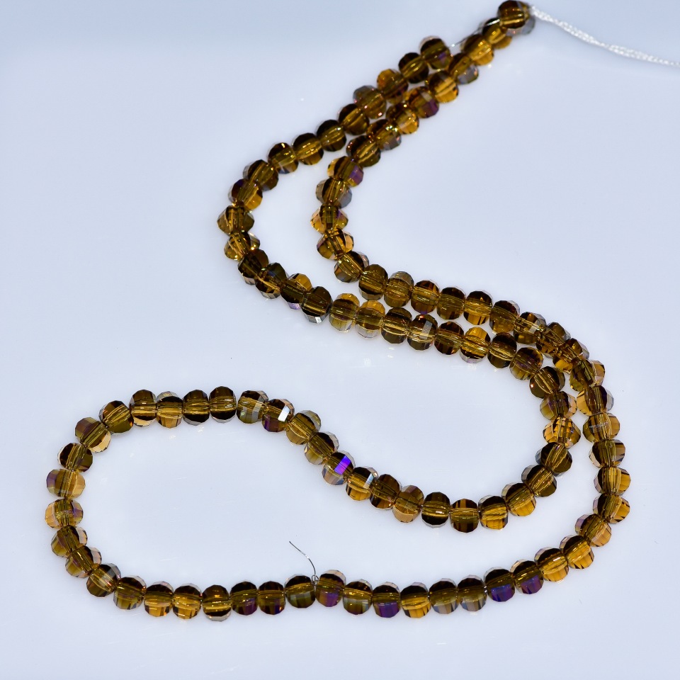 Mărgele de cristal în stil Swarovski, maro deschis cu luciu albăstrui, bile facetate, diametrul 5×4 mm, șir de 48 cm