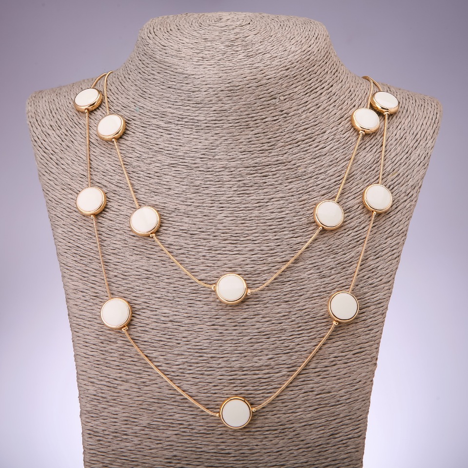 Colier Cascadă cu două rânduri de mărgele în formă de monede, lungime 80 cm, metal auriu