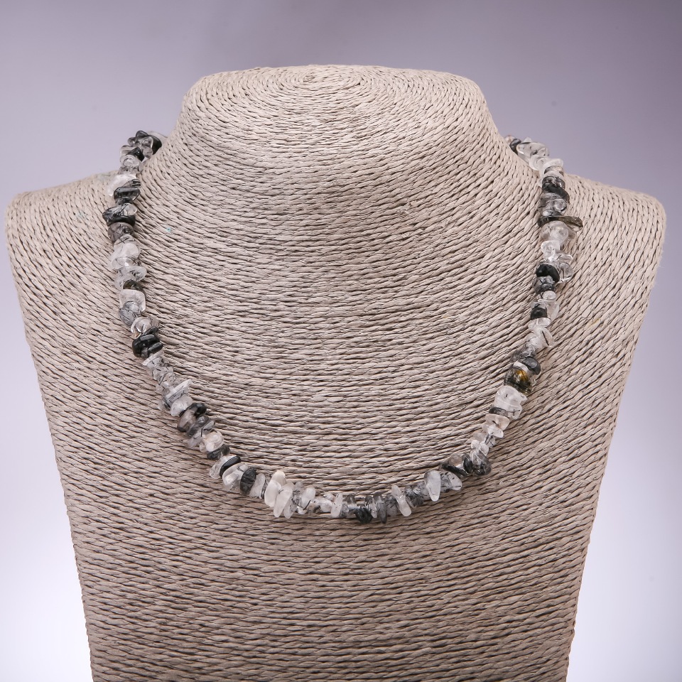 Colier din cuarț rutilit 'păr', granule, diametrul 7 mm, lungimea 45 cm