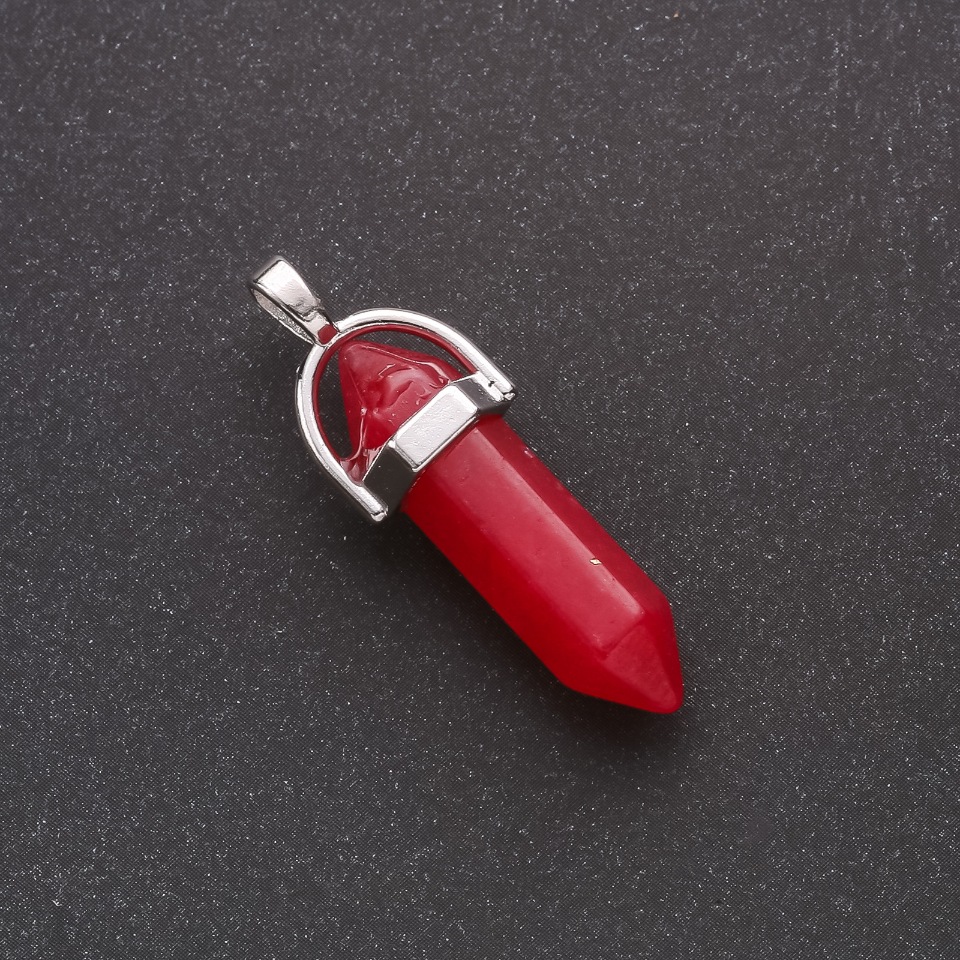 Pandantiv hexagonal cu piatră de turmalină artificială, 39×32×9 mm