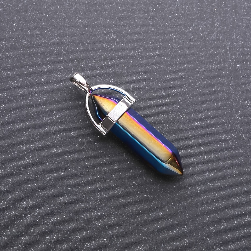 Pandantiv hexagonal albastru «benzină» 8×35×40mm