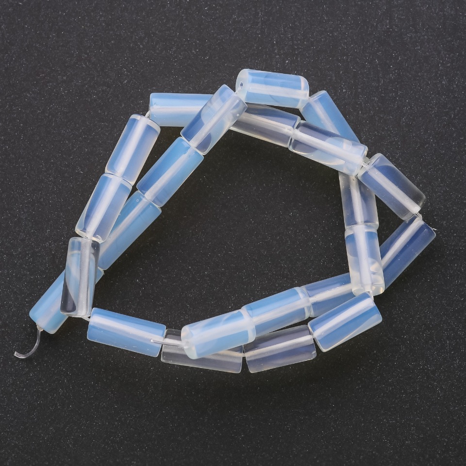 Mărgele cilindrice din piatră lunară sintetică, diametrul 8×16 mm, lungime 38 cm