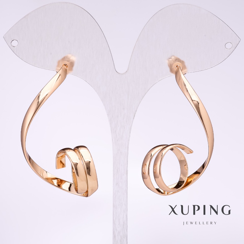 Cercei Xuping cu volute 45x8 mm placare cu aur 18K
