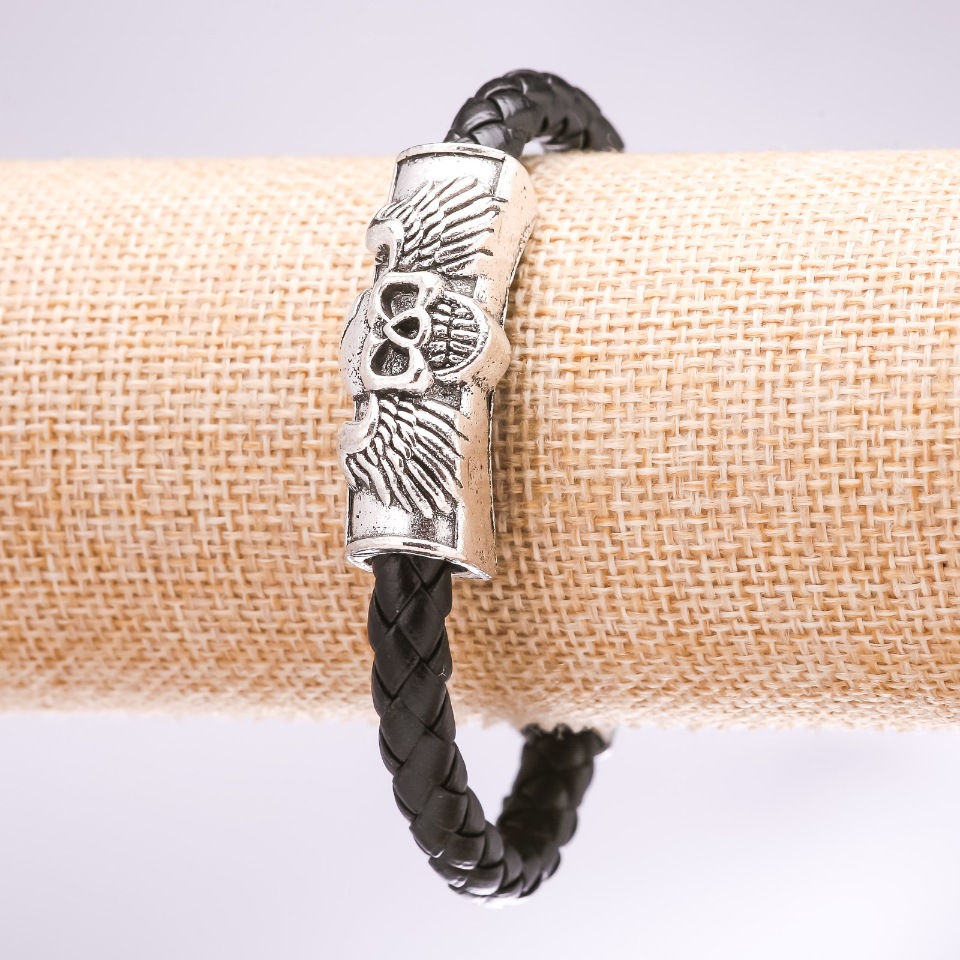 Браслет Череп еко шкіра плетінка чорний, довжина 20см