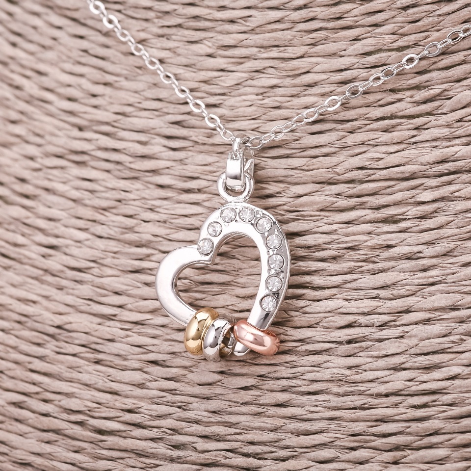 Кулон на ланцюжку Серце колір страз білий, діаметр 16х23мм, довжина 45-50см сріблястий метал