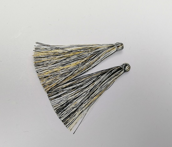 Piesă pentru lucrări manuale: Pensulă „Negru-Alb-Galben în dungi”, lungime 7 cm, diametru 7 mm, pereche