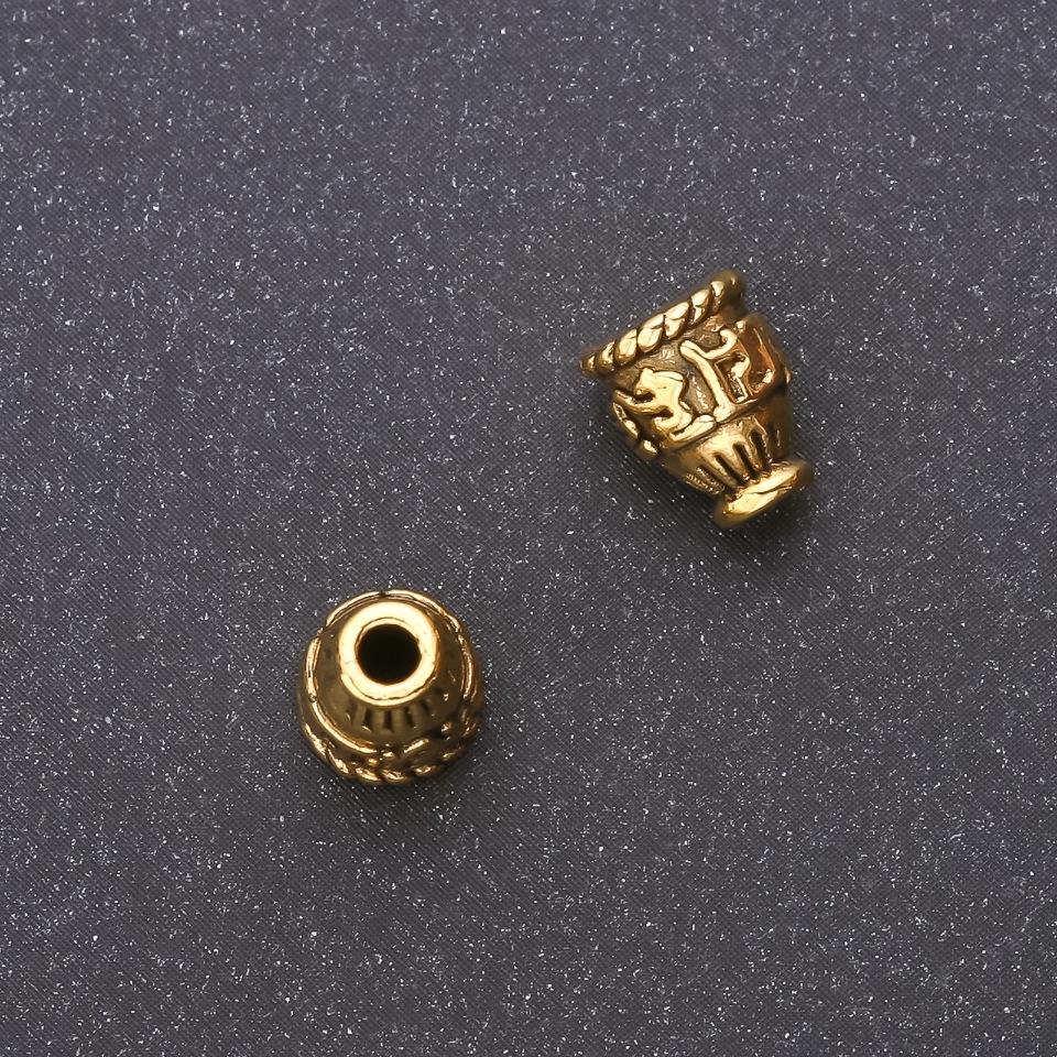 Cap de mărgele în culoare aur vechi, 9×7×4 mm, diametru interior 2,5–4 mm, ambalaj 20 g (24 +/- buc.)