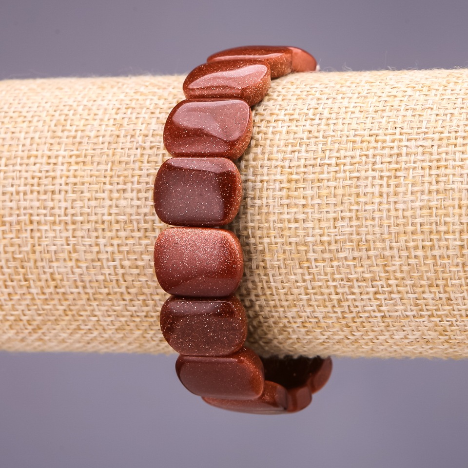 Brățară din aventurin sintetic „Nisip de aur” zale 16×12 mm, lungime 18 cm, pe elastic