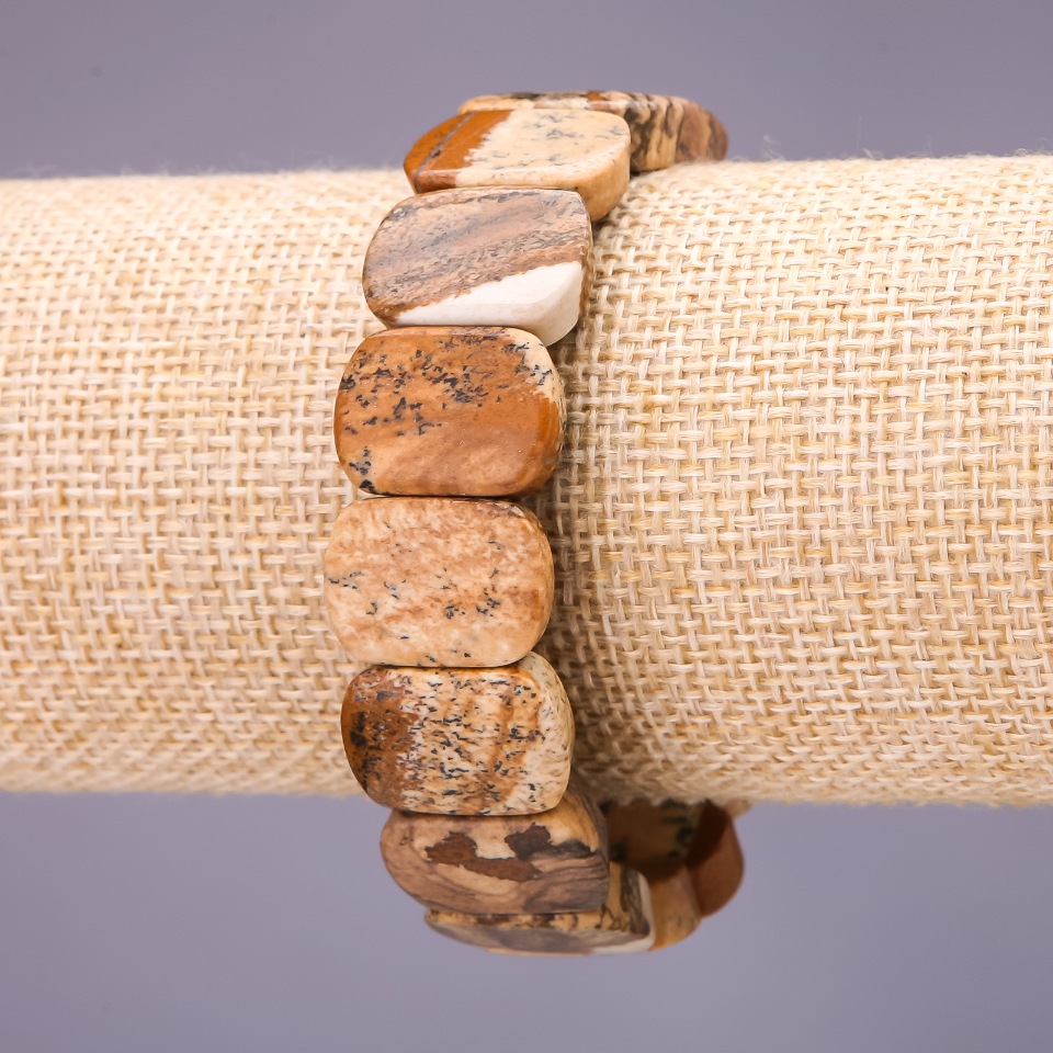 Brățară din jasper peisaj, zale 18x14 mm, lungime 18 cm, pe elastic