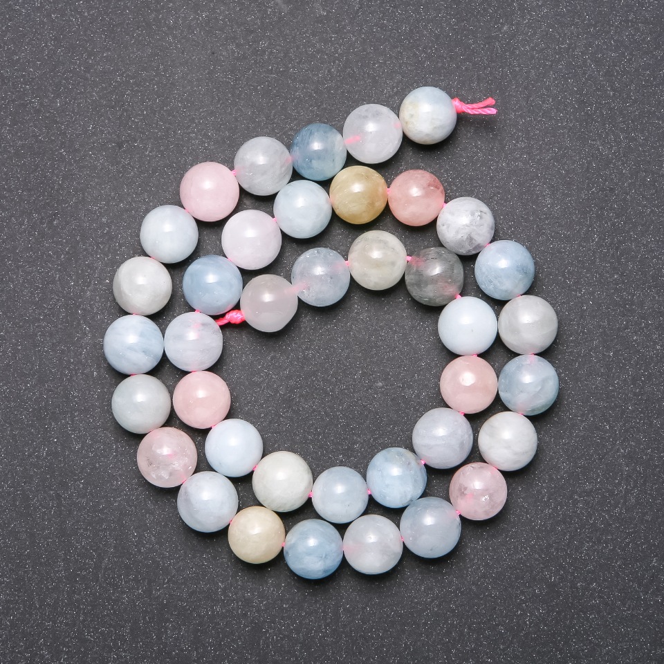 Mărgele din piatră naturală Morganit pe șnur, bile netede, diametrul 10 mm, lungimea 38 cm