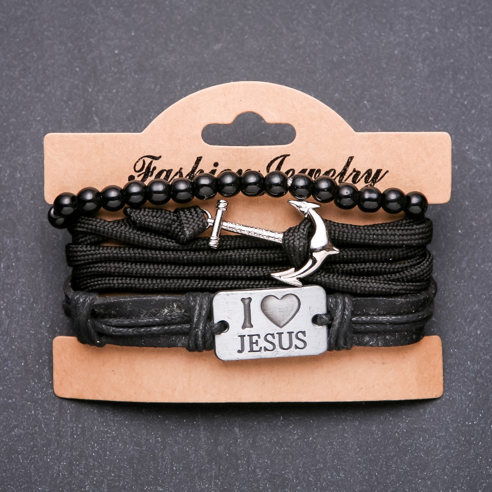 Brățară masculină Treimea „Iubesc pe Isus” cu închidere prin tragere