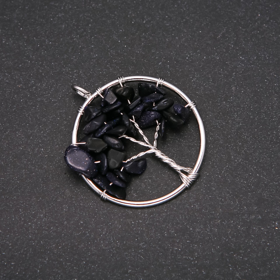 Pandantiv «Copacul norocului» din aventurin Nisip Albastru Noaptea Cairo, diametrul de 30 mm