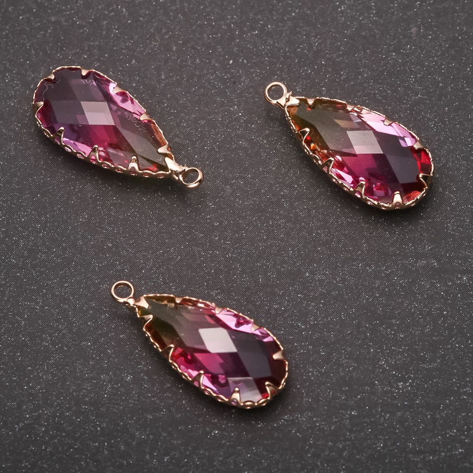 Pandantiv „Picătură” culoare galben-zmeură, ramă aurie 10x24 mm