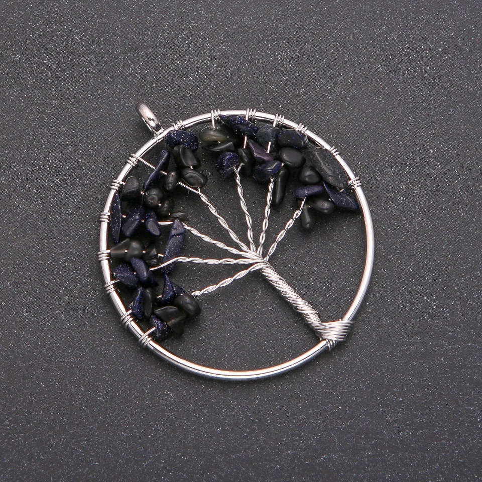 Pandantiv «Copacul fericirii» din aventurin Nisipul Albastru Noaptea Cairo, diametrul de 50 mm