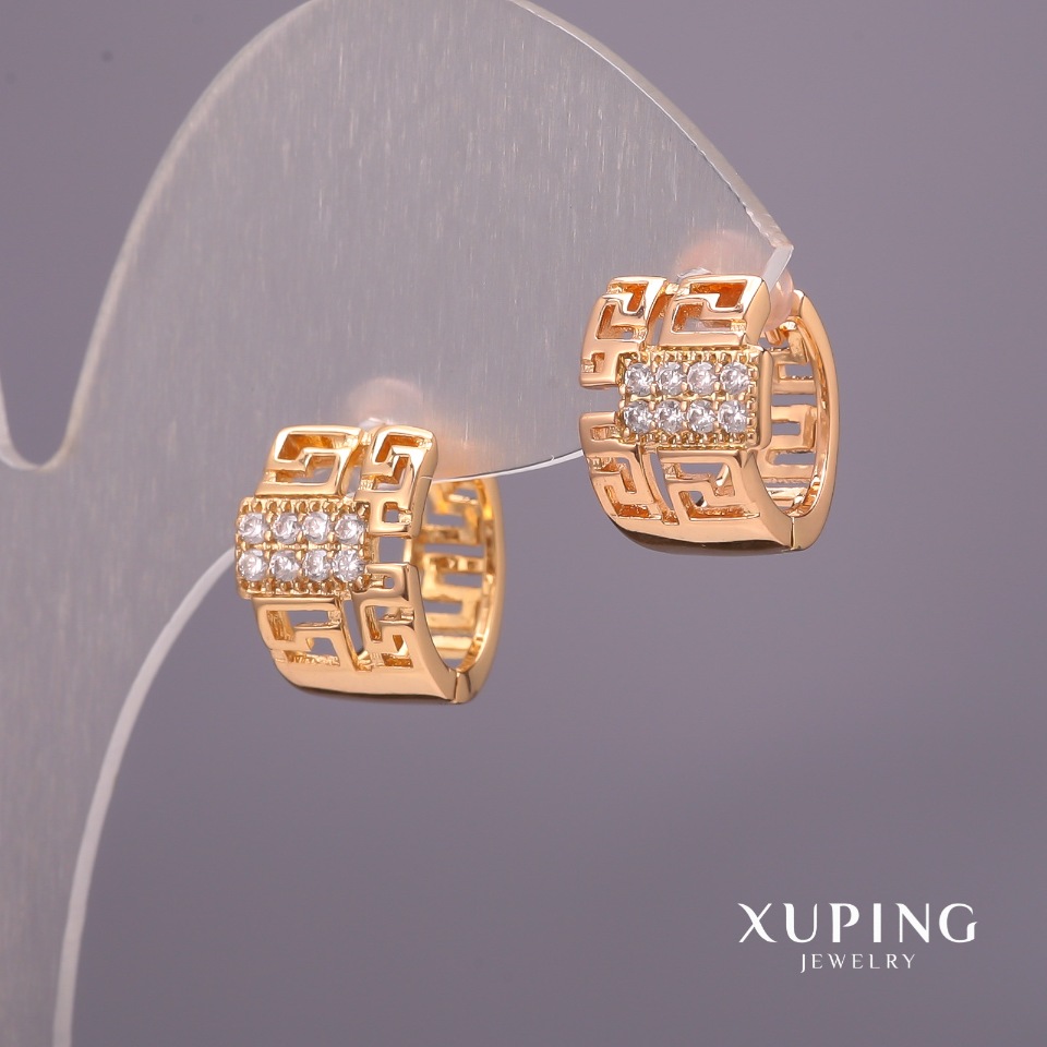 Cercei Xuping cu pietre albe, 9×14 mm, placare cu aur 18K