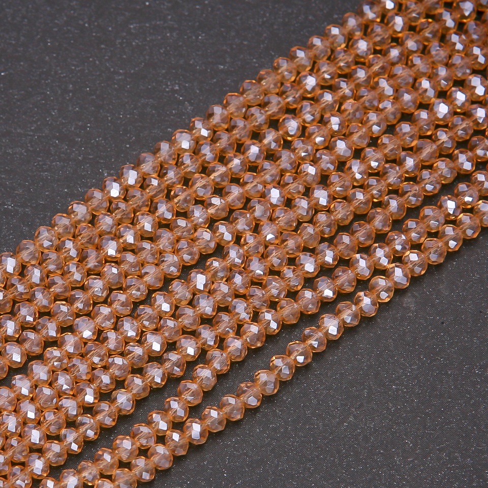 Mărgele din cristal ceh transparent șampanie cu finisaj «benzină», formă «rondele», diametru aproximativ 3,5×3 mm, șnur de 38 cm