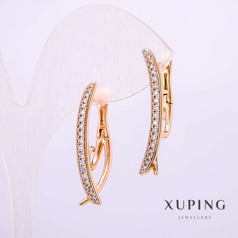 Cercei Xuping cu pietre albe 3x28 mm, placare cu aur 18K