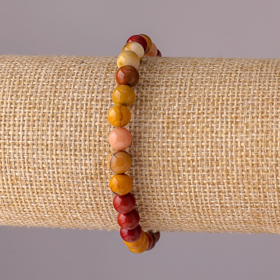 Brățară din jasp Mookaite pe elastic, bile netede, diametru 6 mm, circumferință 18 cm