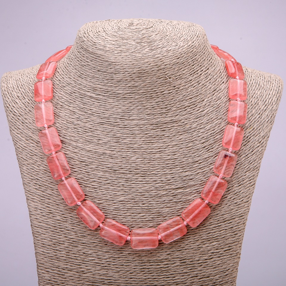 Colier din piatră naturală chalcedon, mărgele dreptunghiulare 13×18 mm, lungime 48 cm